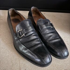 Salvatore Ferragamo Black Leather Loafers, size 9, gently used.